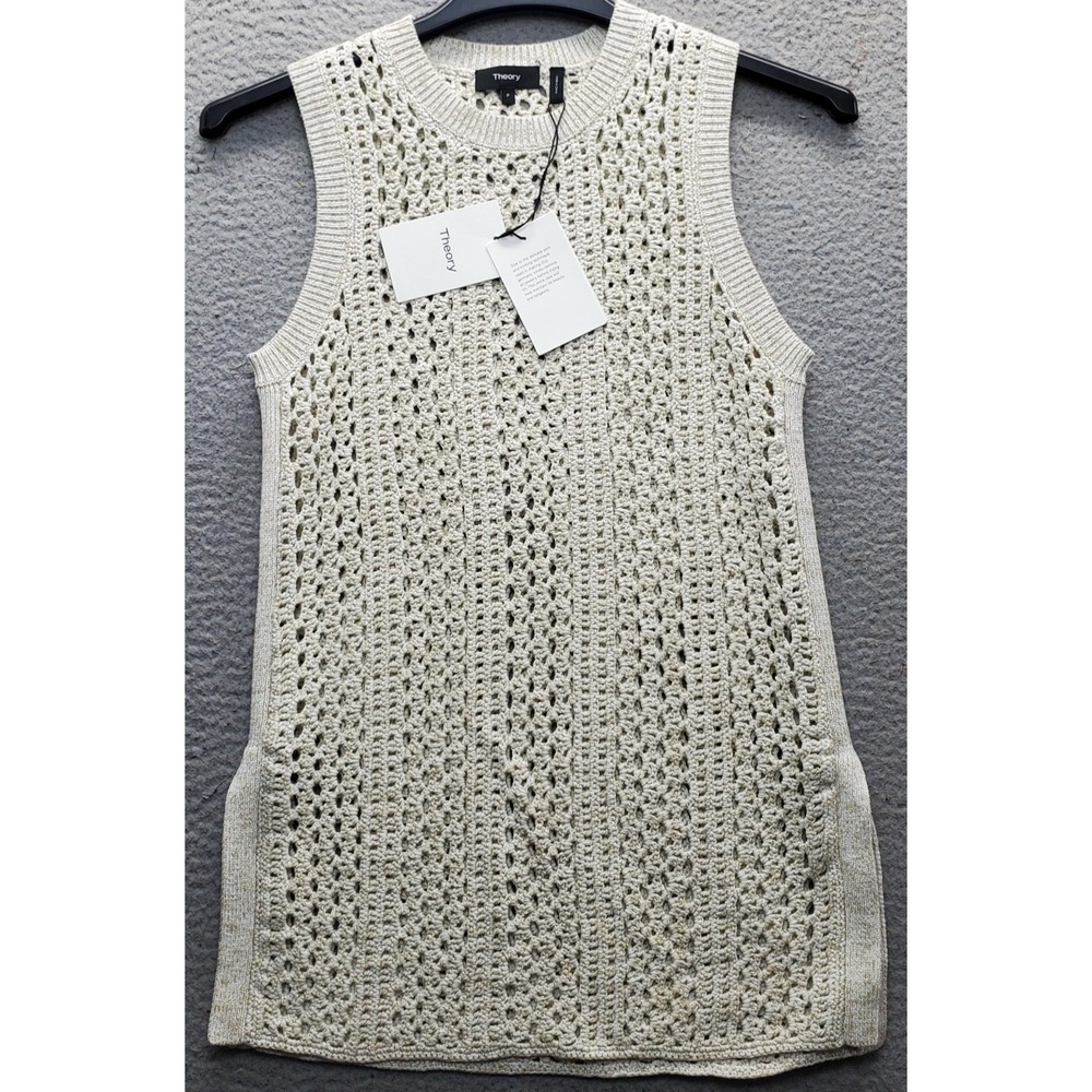Theory Tunic Top Womens P Multi Crochet Knit Sleeveless Side Slit Pullover EUC